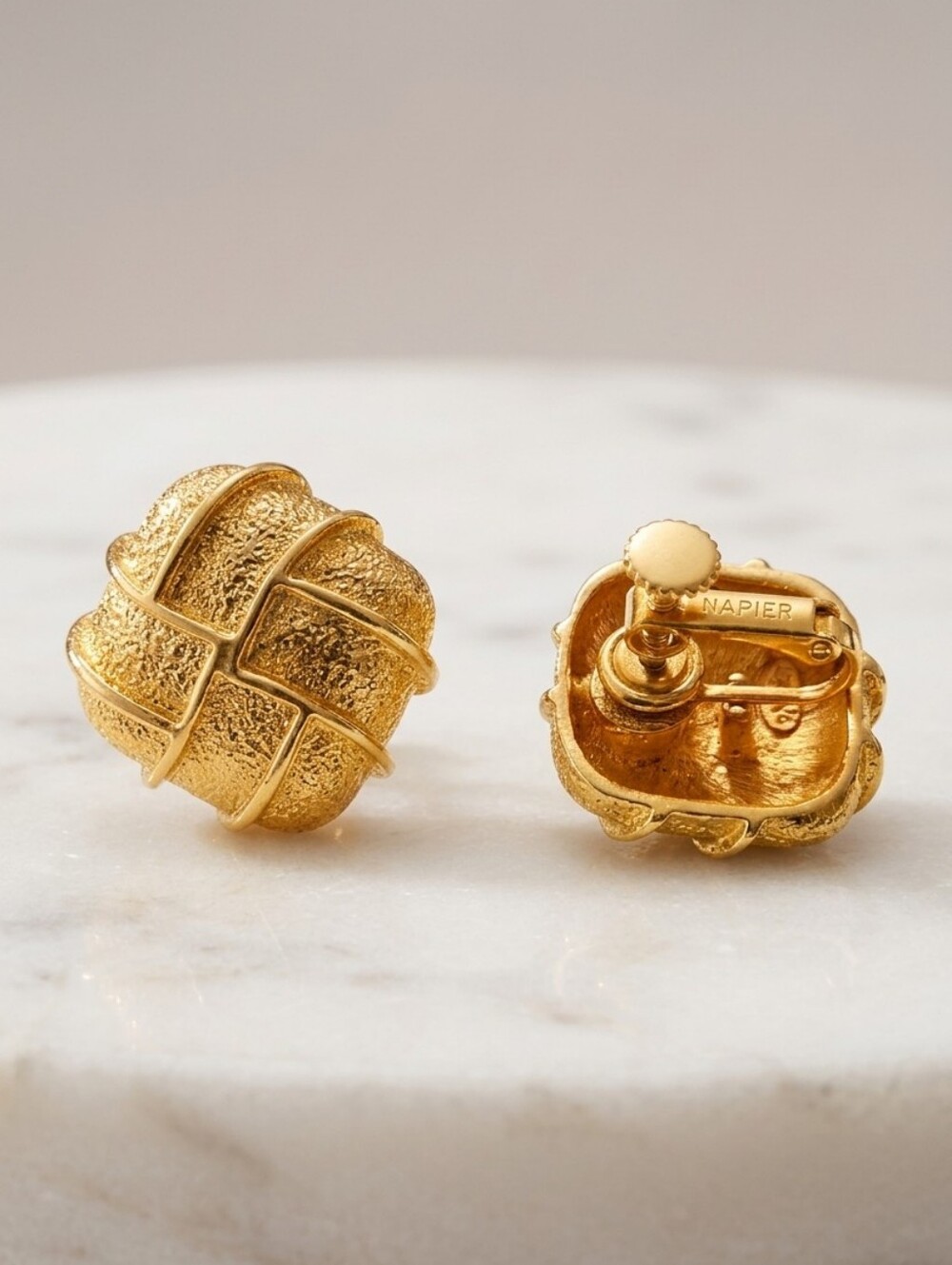 Napier Gold Woven Textured Clip-On Earrings
